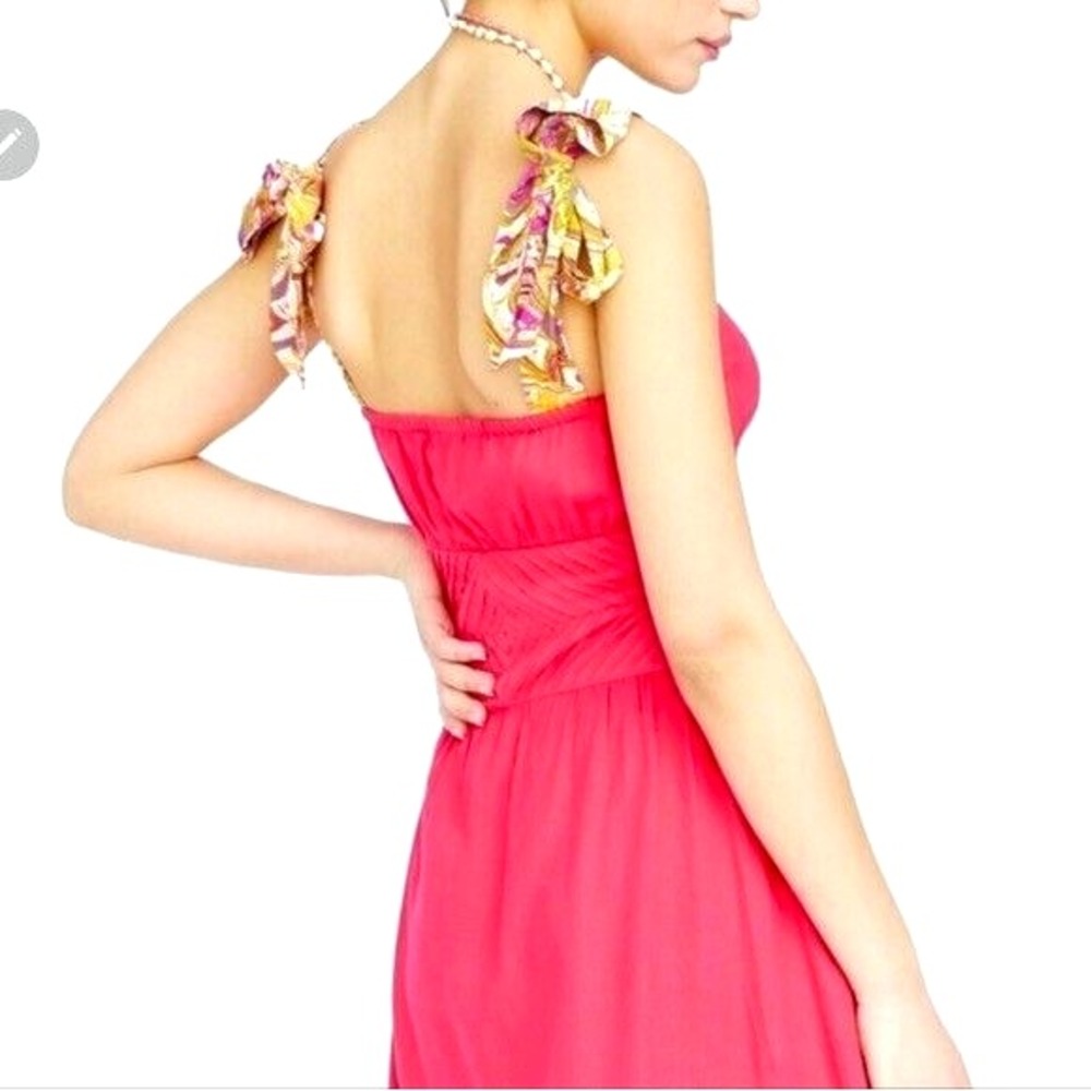 Free People Hot Hibiscus Santorini Maxi Dress Strapped Linen Blend Size 10 - Picture 5 of 16